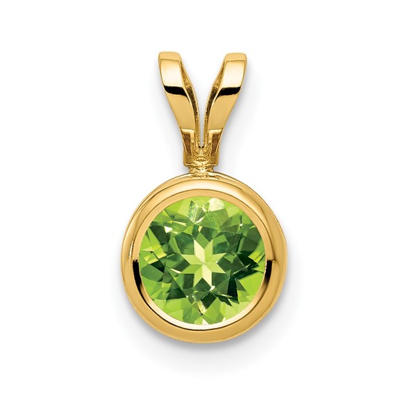 14k Yellow Gold 6mm Peridot August Birthstone Mini Rd Bezel Ladies  Mini Charm - Picture 1 of 4